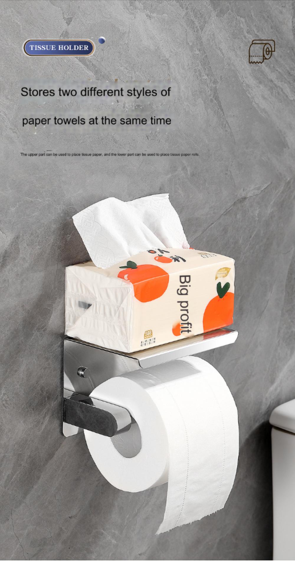 Toilet Paper Holder with Shelf Rustproof SUS304 Matte Toilet Paper Holder Wall Mount, Toilet Paper Roll Holder