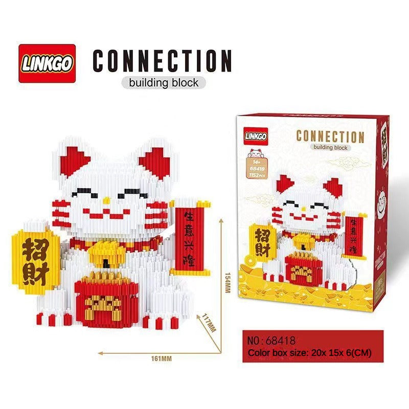 DIY Fortune Cat Lucky Cat Building Blocks Nano block Cartoon Toys Lucky Cat Building Blocks Birthday Gift Toy Linkgo Maneki-neko Lucky Cat Adult Educational Children Toy Model Ornament