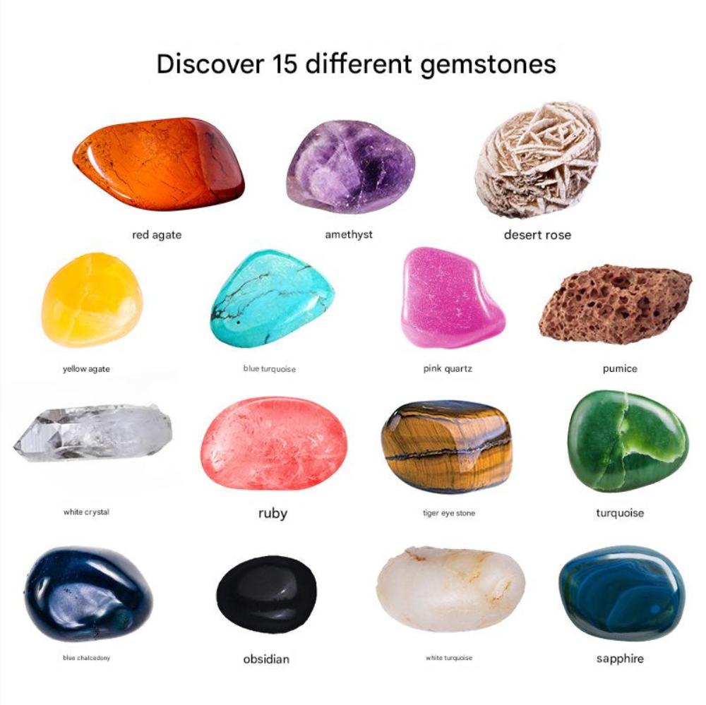 Gem Digging Kit for Kids, Gemstone Dig Kit, Gem Mining Tools, Excavate 15 PCS Gemstones, Educational Science Toy Gift