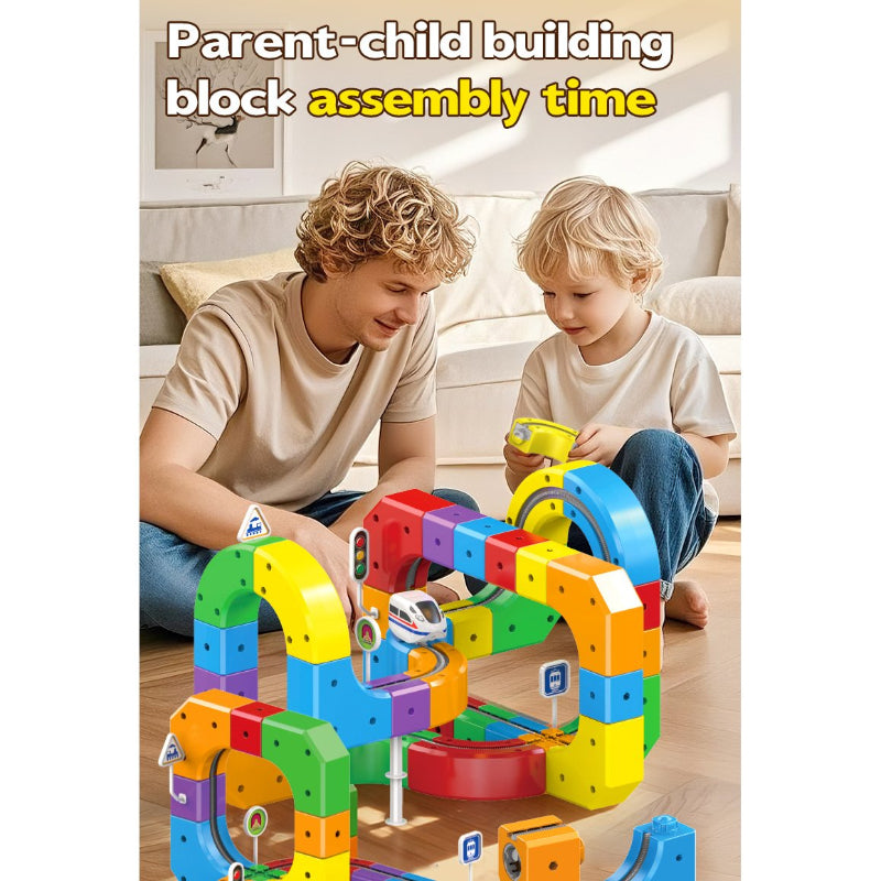 Electric Train Toy Set, Magic Track Cube 123 Particles Assembly, Electric Train DIY, Children's Toys, Suitable for 3-8 Years Old Boys Girls