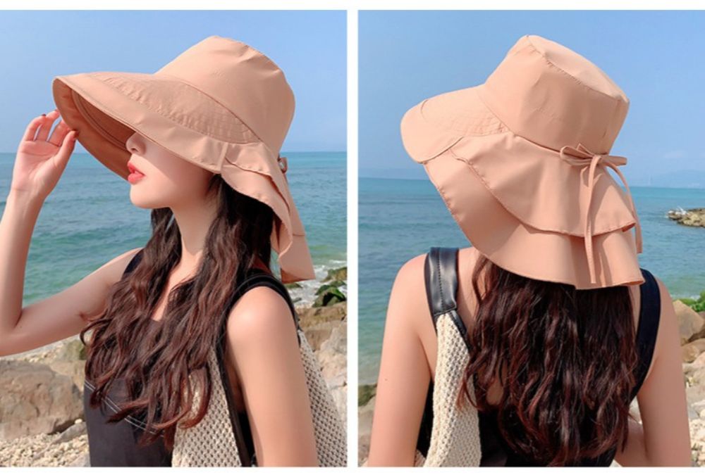 Crosail Women Bucket Summer Neck Protection Sun Hat Travel Broadside Outdoor Hat Wind proof Cotton Sun Hat