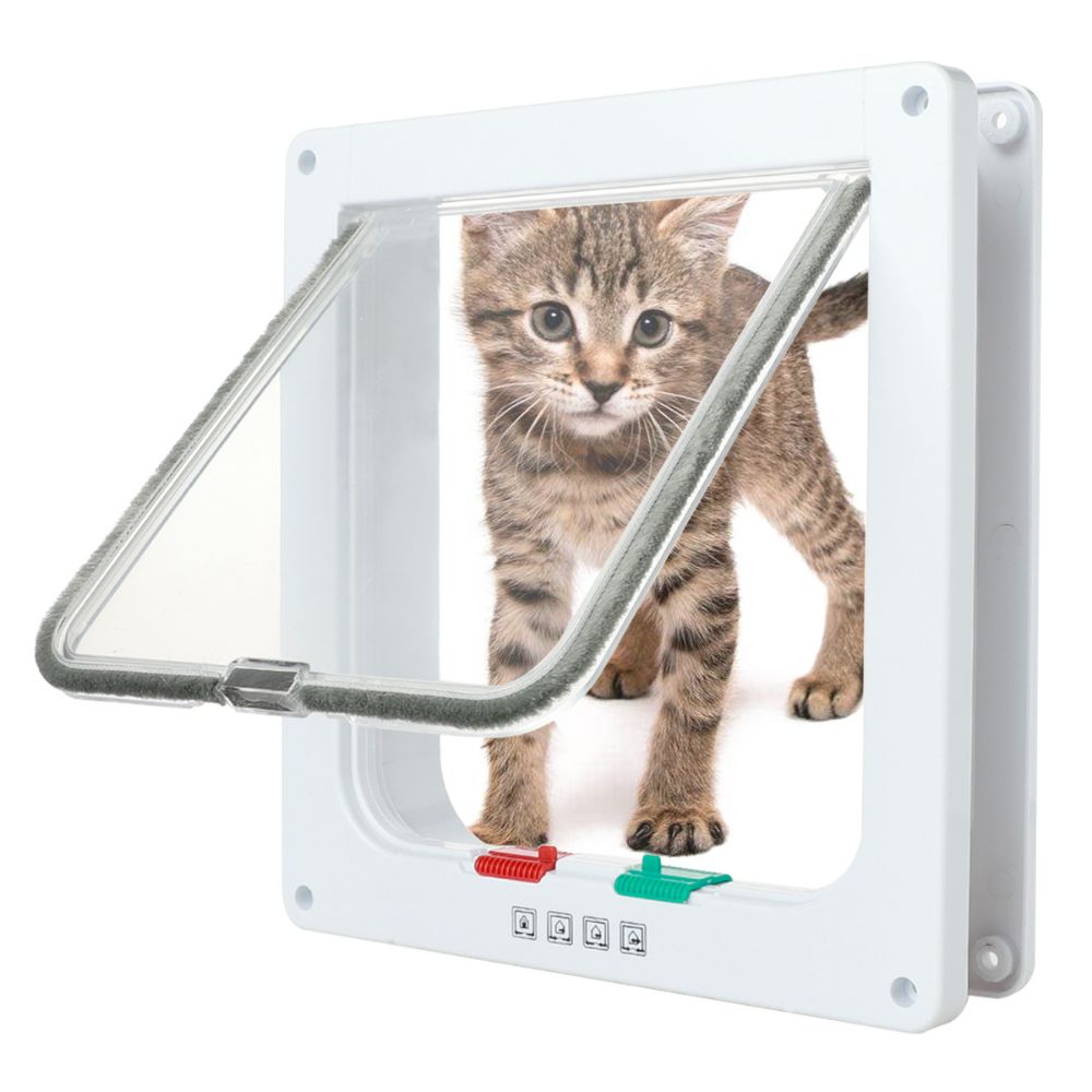 Pet Door 4 Way Lockable Dog Cat Kitten Door Security Flap Door Plastic S/M/L Animal Small Pet Cat Dog Gate Door Pet