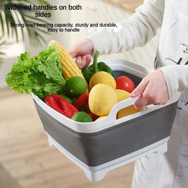 Foldable Washing Basin with Carry Handle 8.5L Dish Washing Tub with Drain Plug Space Saving Foldable Dish Tub Sink Dishpan