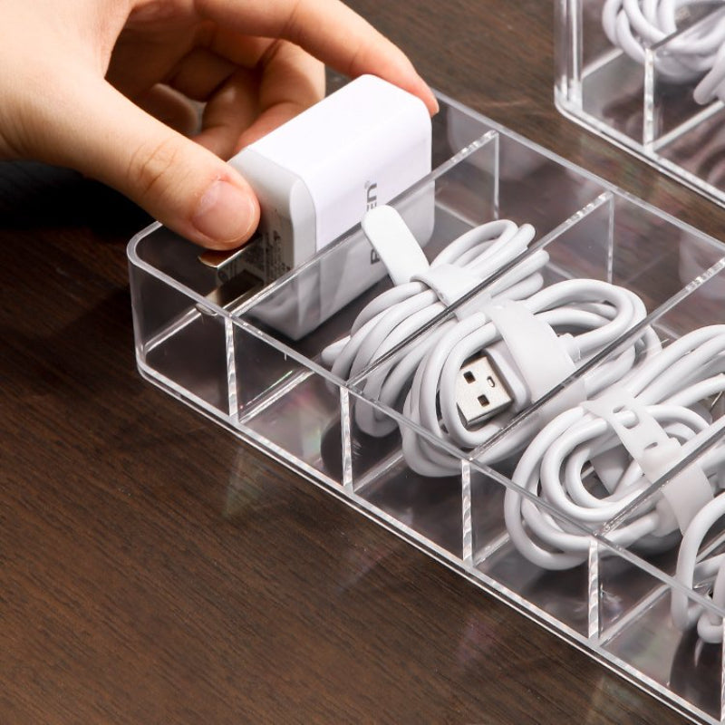 Desktop Double Layer Cable Organizer Data Charging Cable Earphone Storage Box Transparent Multifunctional Drawer Cable Storage Box