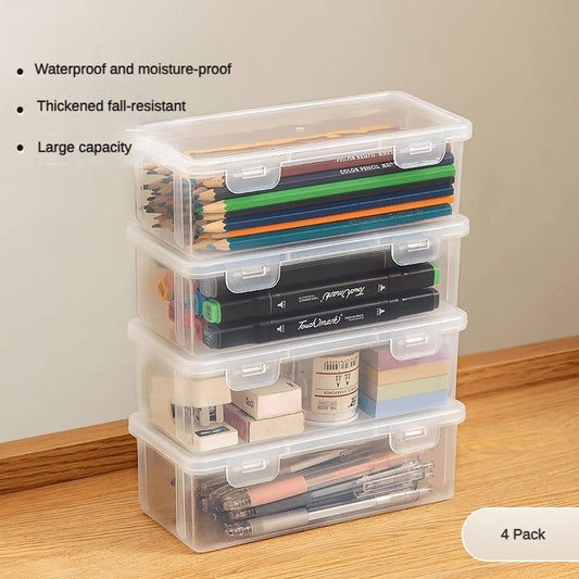 4 Pcs Pencil Storage Box Large Capacity Transparency Colored Lead Watercolor Crayon Stationery Box Children's Drawing Sketch Marker Holder