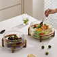 1Pc Ribbed Glass Salad Bowl with Wooden Stand，Mixing Bowl for Serving Salad, Fruits, Pasta & Desserts，Elegant Glass