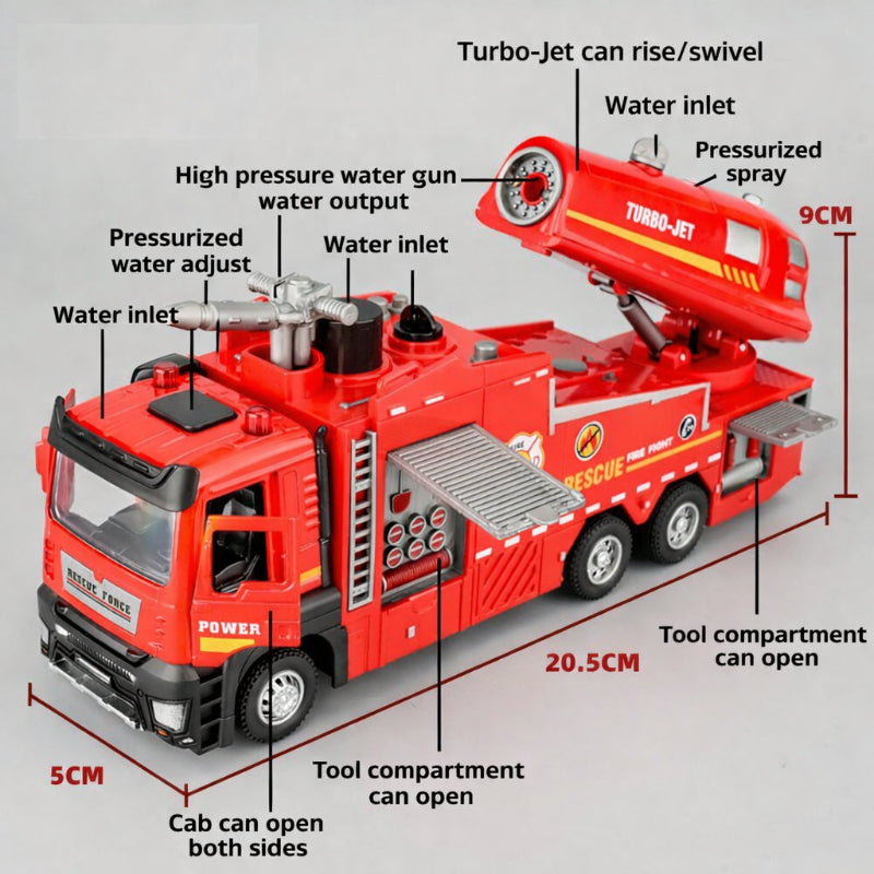 Kids Alloy Fire Truck Toy with Water Spray, Ladder Rescue Engineering Truck, Sprinkler Fire Engine Vehicle for Boys Gifts & Pretend Play