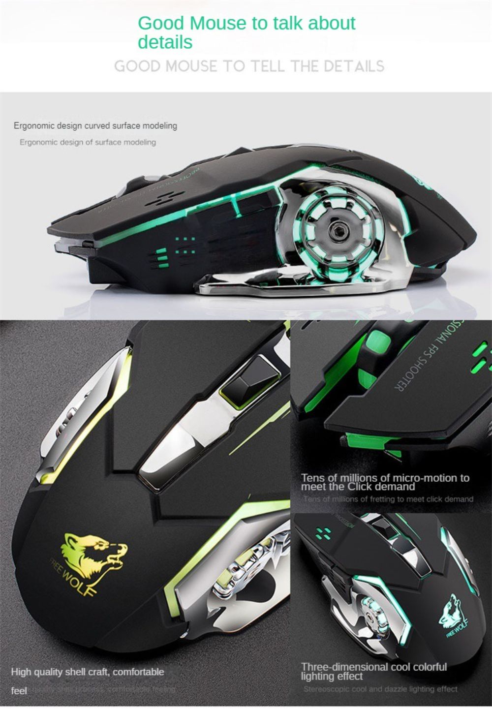 2.4GHz Wireless Gaming Mouse Optical Rechargeable Gaming Mice Silent LED Backlit Ergonomics E-Sport Wireless Mouse