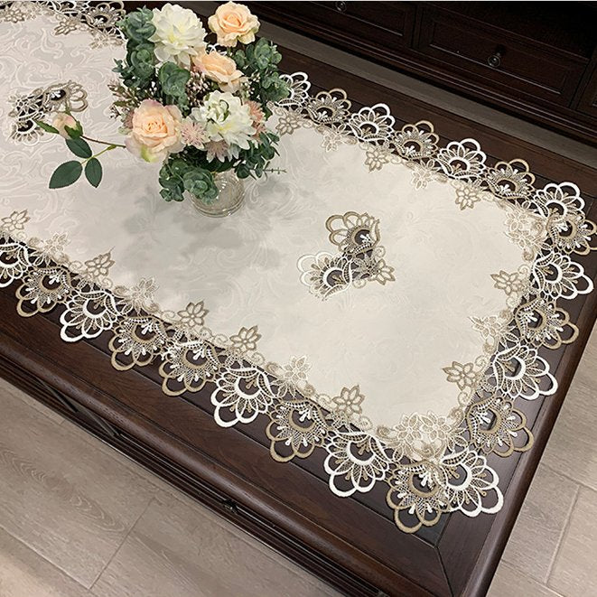 European Style Rectangular Coffee Table Mat Tablecloth Solid Color Fabric Lace Desk Cover Cloth Anti-Dust