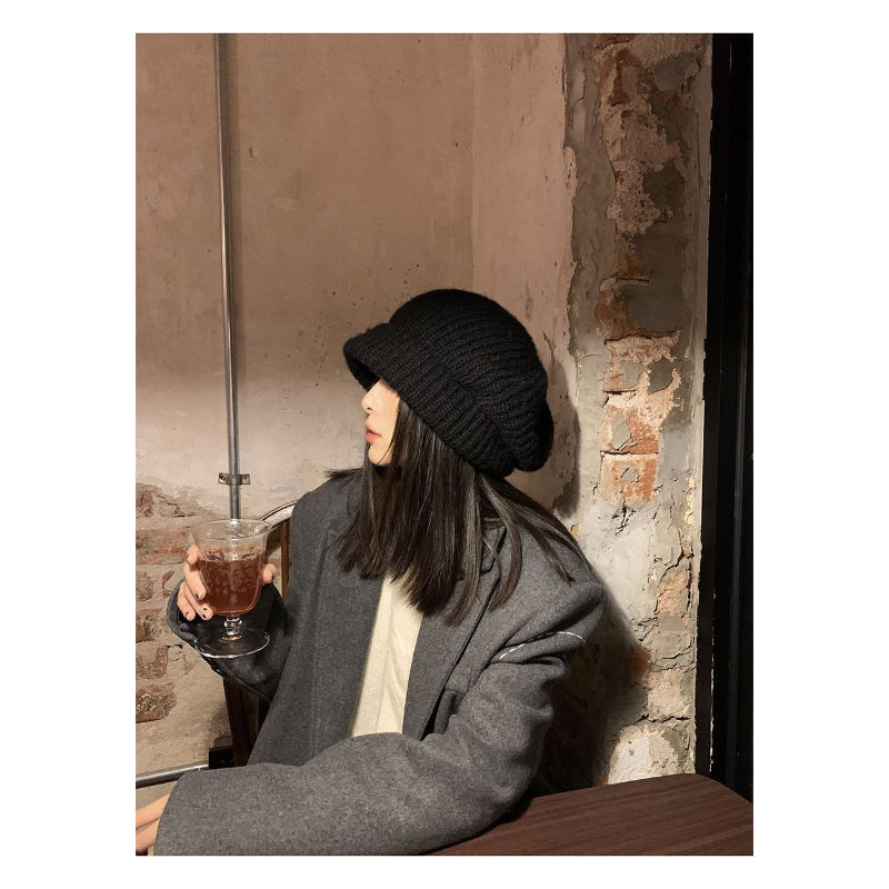 Japanese Style Large Version Three-in-One Big Head Circumference Bucket Hat Beret Women Autumn Winter Knitted Wool Hat