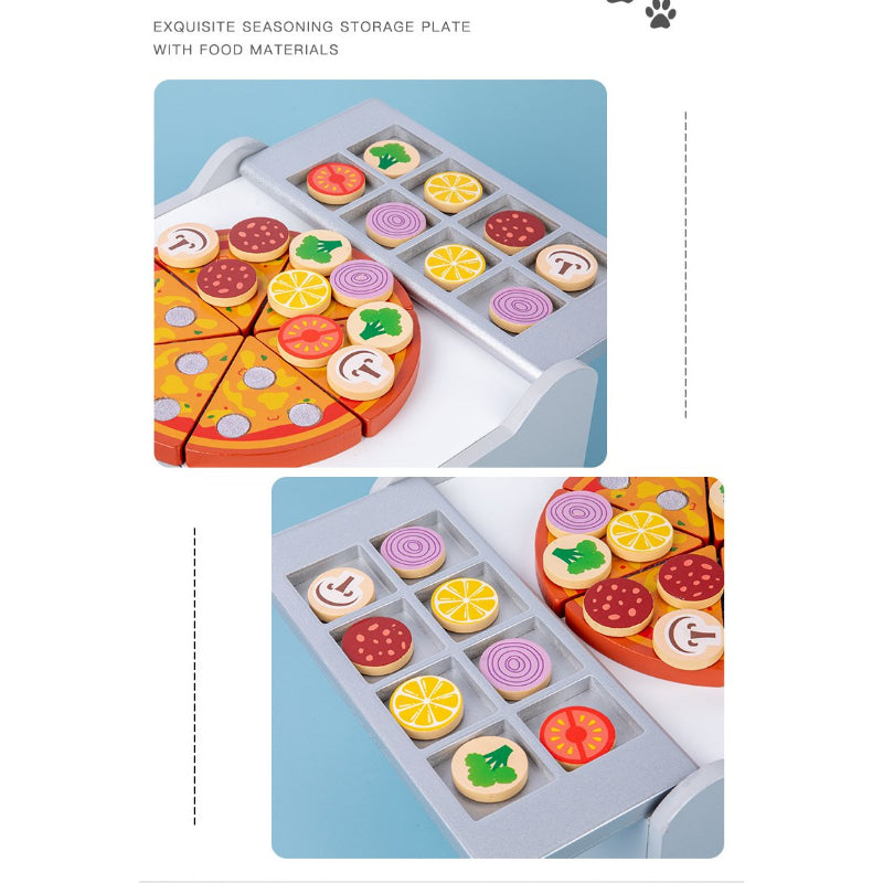 Children's Artificial Wooden Pizza Oven pizza Slicer Kitchen Play House Early Education Educational Toys 3-6 Years Old