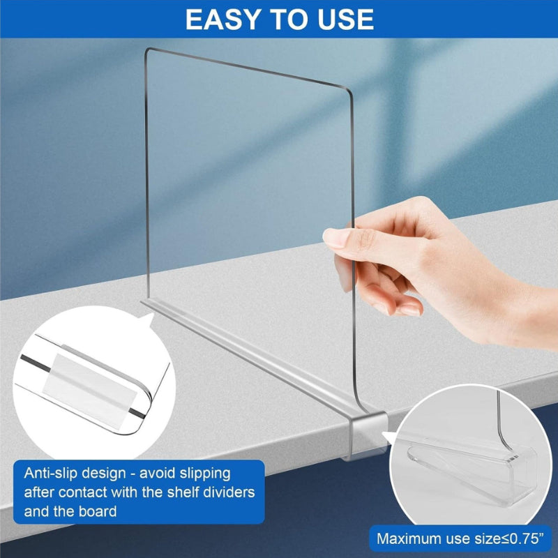4pcs Acrylic Transparent Wardrobe Divider For Shelf Closet Wood Cabinets Non-slip Easy to Use Separator
