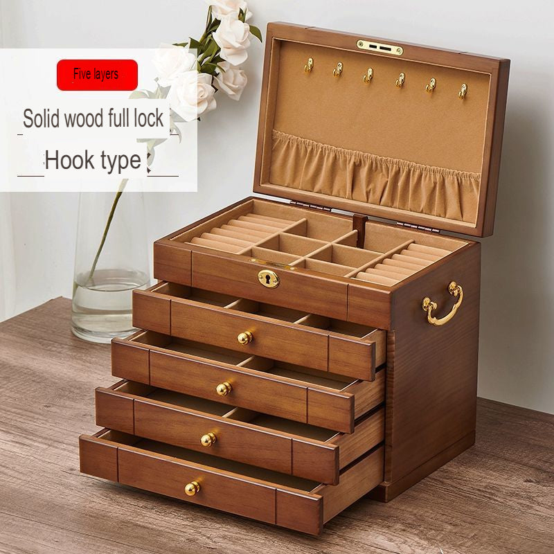 Solid Wood Jewelry Box Large Capacity Multi-Functional Jewellery Organizer with Drawers for Rings, Earrings & Accessories