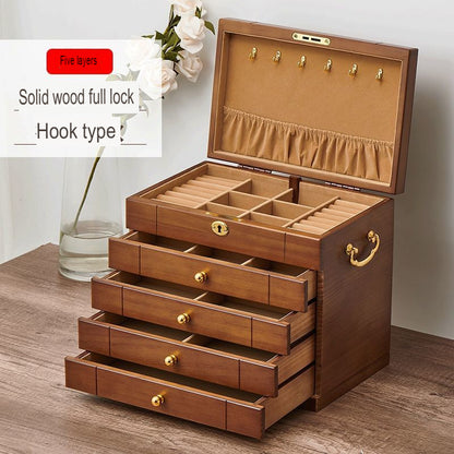 Solid Wood Jewelry Box Large Capacity Multi-Functional Jewellery Organizer with Drawers for Rings, Earrings & Accessories