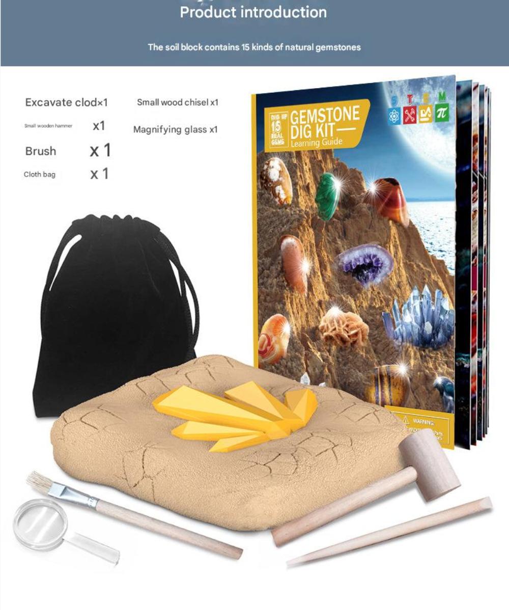 Gem Digging Kit for Kids, Gemstone Dig Kit, Gem Mining Tools, Excavate 15 PCS Gemstones, Educational Science Toy Gift