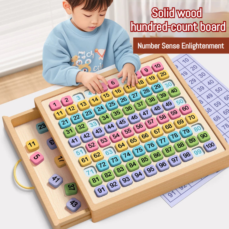 Wooden Hundreds of Boards Montessori Teaching Aids 1-100 Number Chess Mathematics Enlightenment Children's Educational Toys Addition Subtraction Operation 3-8