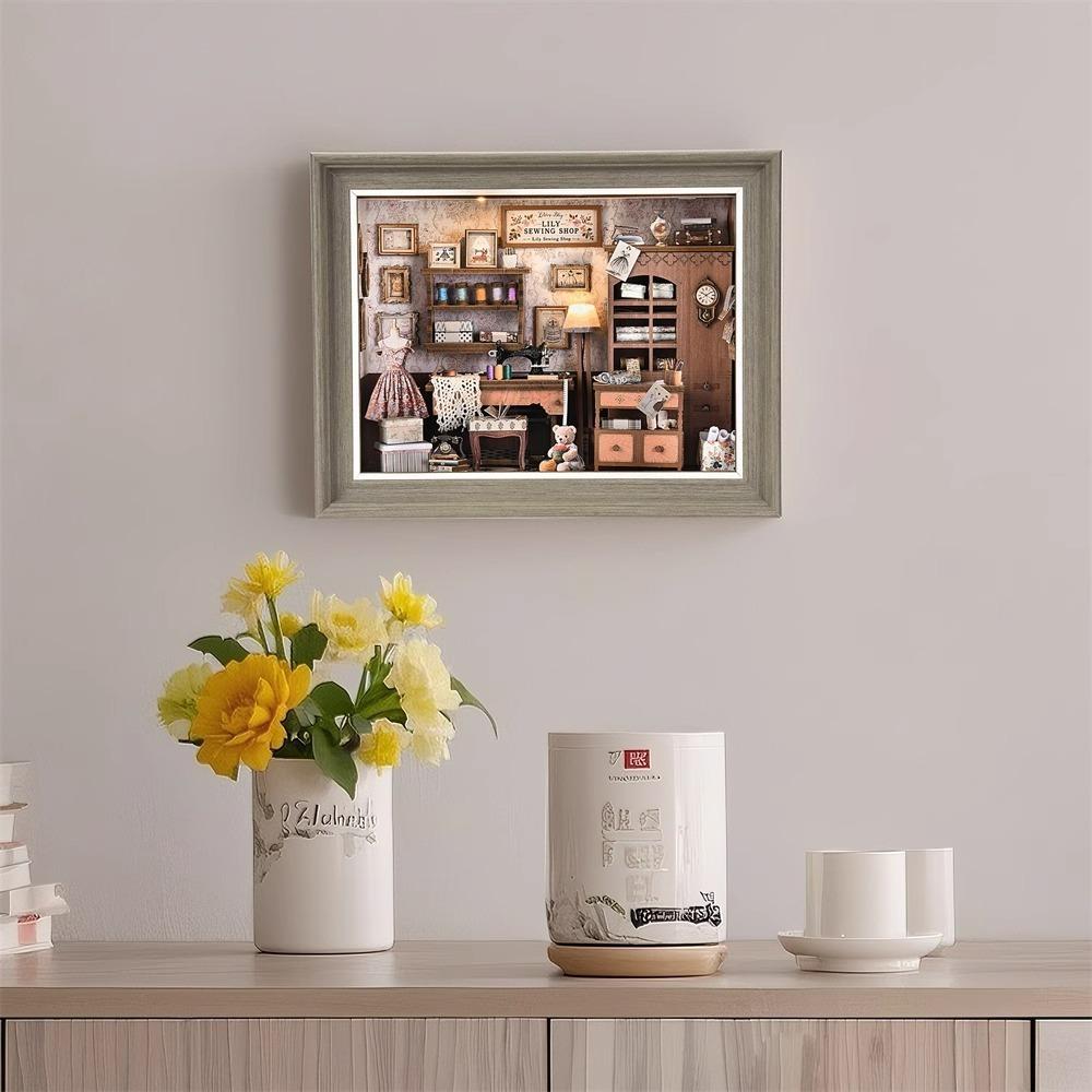 DIY Book Nook Kit - 3D Wooden Puzzle with LED Switch Control & Wall-Mountable Frame Dollhouse Gift (Lily Sewing Shop)
