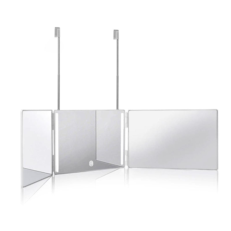 3 Way Mirror for Hair Cutting with Lights, 360 Trifold LED Lights Rechargeable Mirror for Hair Coloring, Braiding, DIY Haircut