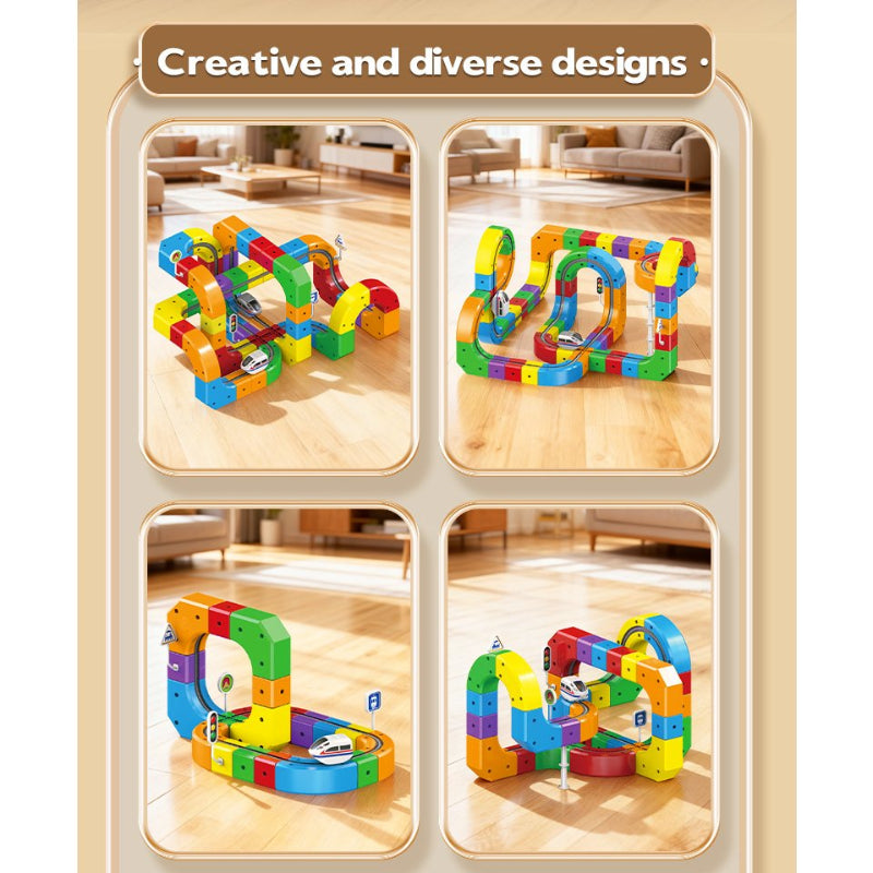 Electric Train Toy Set, Magic Track Cube 123 Particles Assembly, Electric Train DIY, Children's Toys, Suitable for 3-8 Years Old Boys Girls