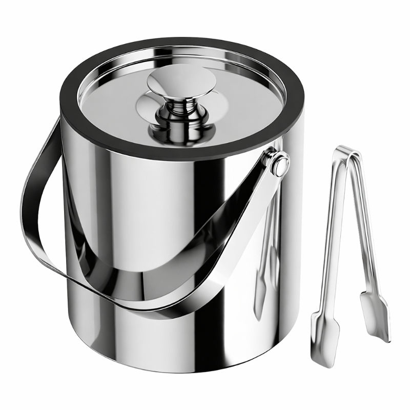 3.0L Stainless Steel Ice Bucket with Lid, Strainer & Tong – Double Wall Insulated Ice Container for Wine, Beer, Parties & Bar Use