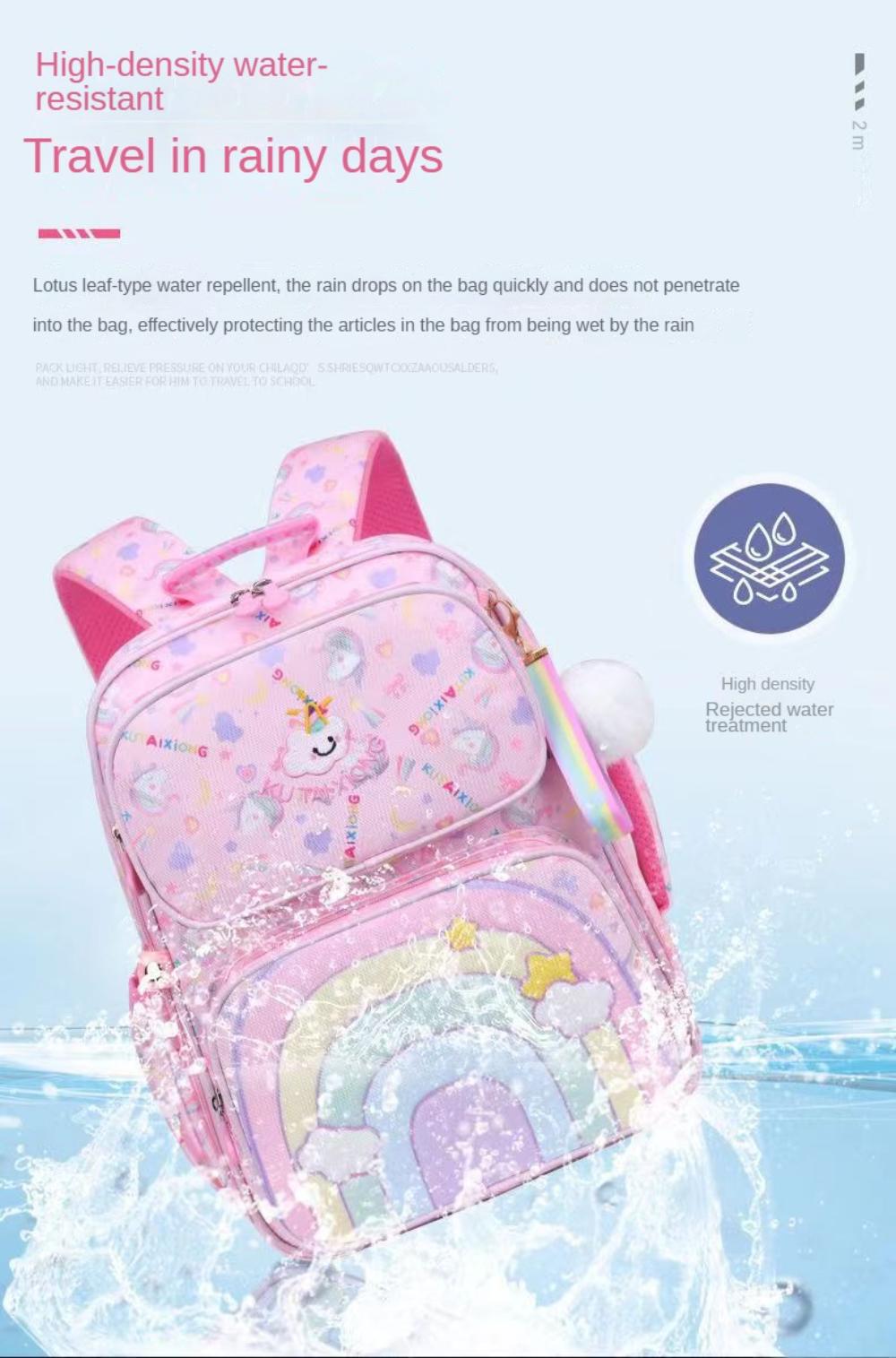 Children's Schoolbag Girls 1-6 Grade Pink Rainbow Backpack Cute Waterproof Elementary School Students Backpack