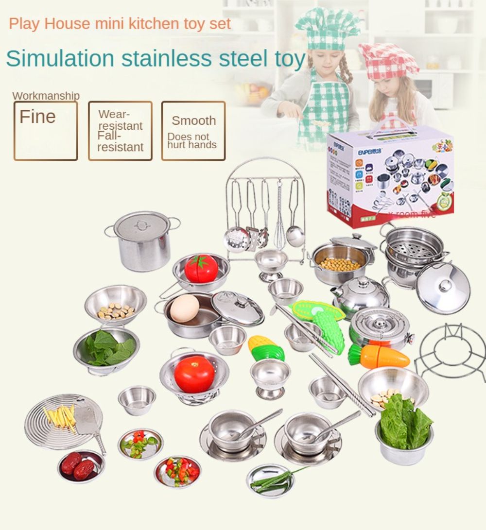 25PCS Pretend Play Kitchen Toys Cooking Tool Stainless Steel Kitchen Set Kitchen Accessories Toy for Kids Girls Boys