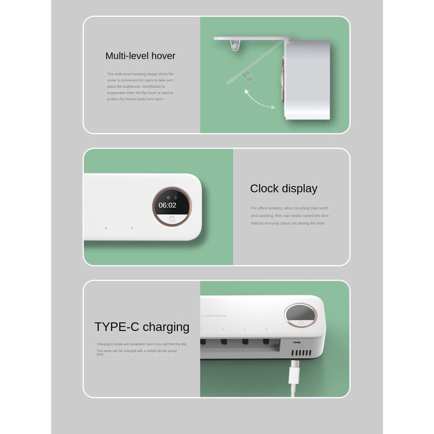 New UV Toothbrush Disinfection Box, Quick Drying Wall Mounted Toothbrush Holder With LED Display Screen, Storage Toothbrush Holder With Bathroom Accessories LED Display Screen