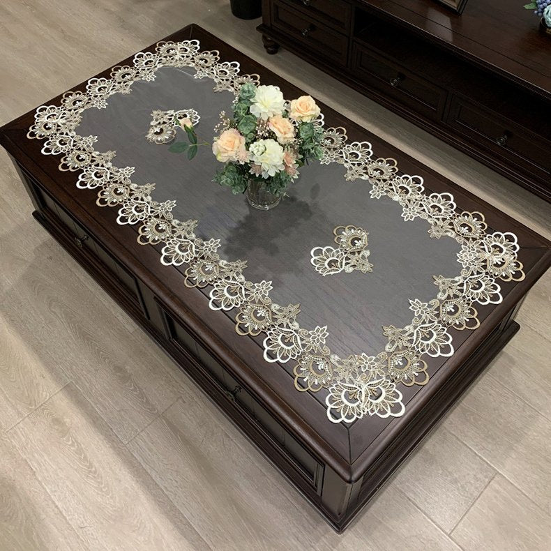 European Style Rectangular Coffee Table Mat Tablecloth Solid Color Fabric Lace Desk Cover Cloth Anti-Dust