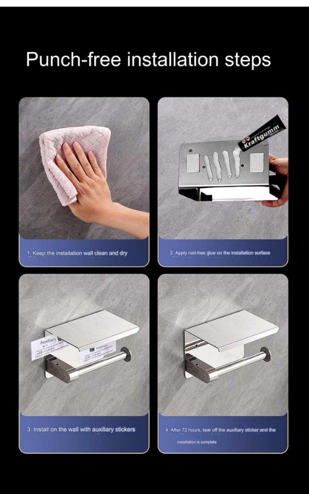 Toilet Paper Holder with Shelf Rustproof SUS304 Matte Toilet Paper Holder Wall Mount, Toilet Paper Roll Holder