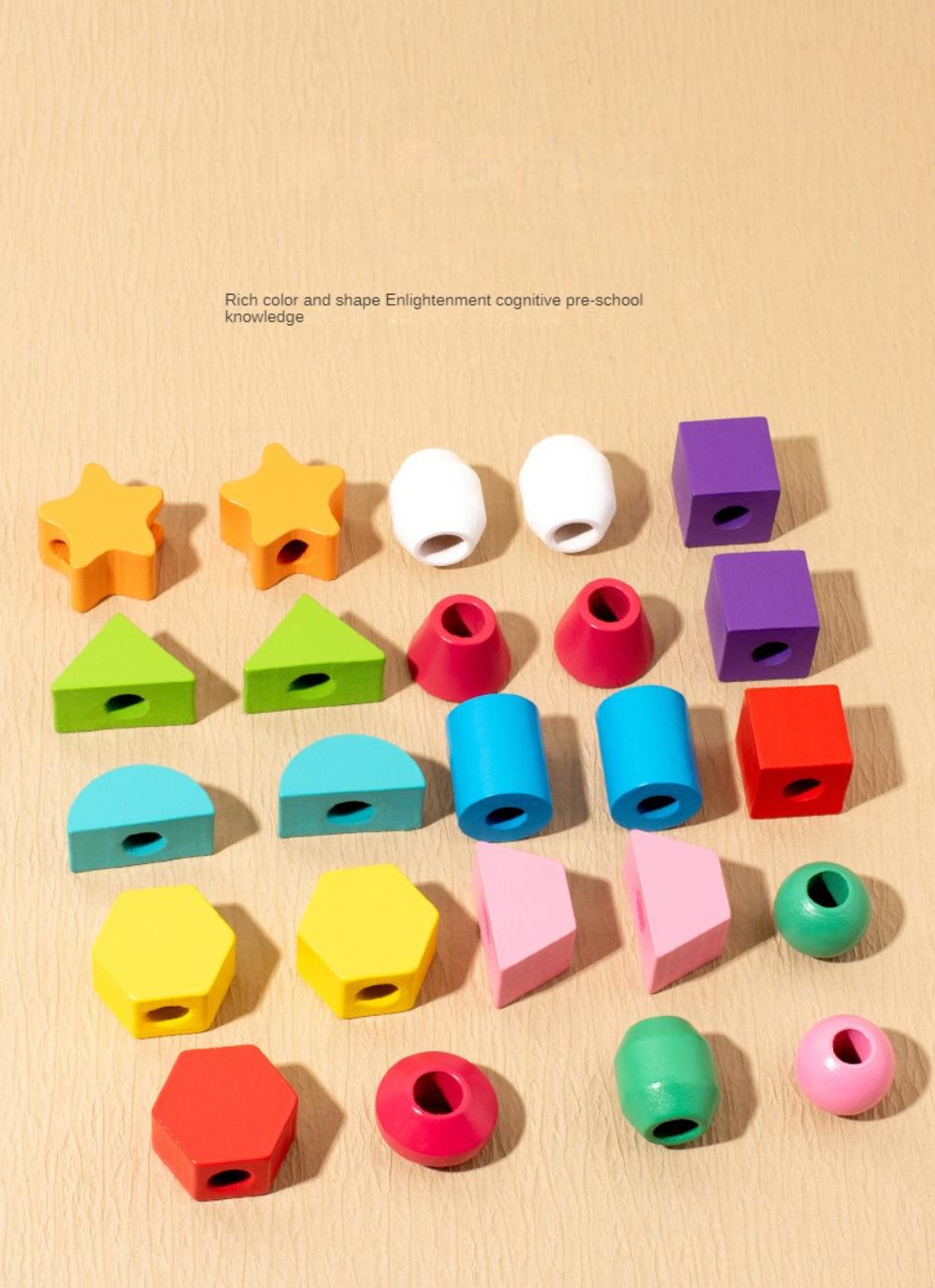 Montessori Toys Bead Sequencing Set, Treeyear Wooden Lacing Beads & Matching Shapes Colors Stacking Toy, Toddlers