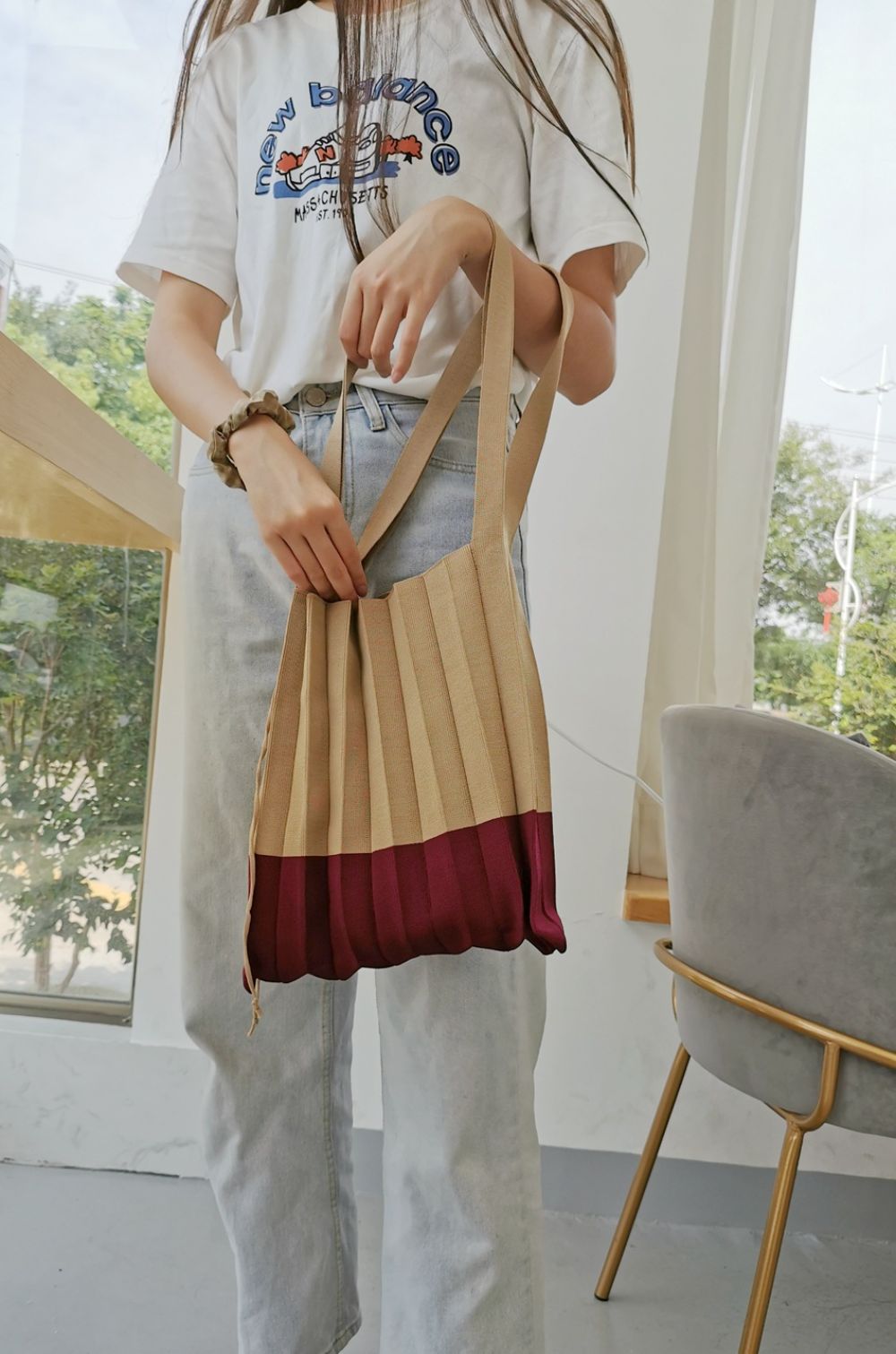 Simple ins Art Knit Pleated Bag Handbag Sling Bag shoulder bag casual tote bag Shoulder bag for casual tote bag fold