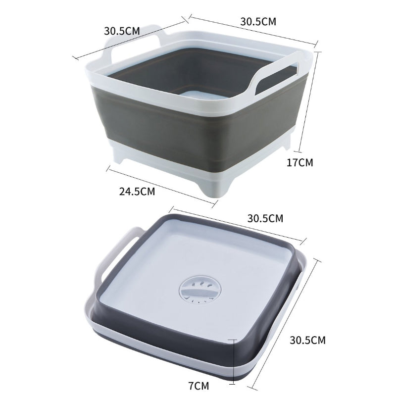 Foldable Washing Basin with Carry Handle 8.5L Dish Washing Tub with Drain Plug Space Saving Foldable Dish Tub Sink Dishpan