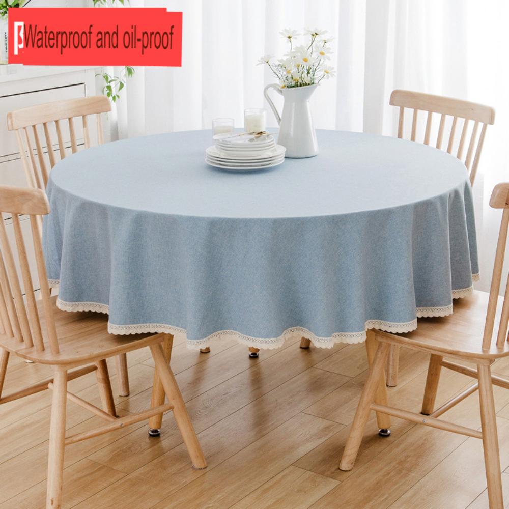 Large round table cloth fabric waterproof oil-proof wash free solid color advanced round table cloth table cloth