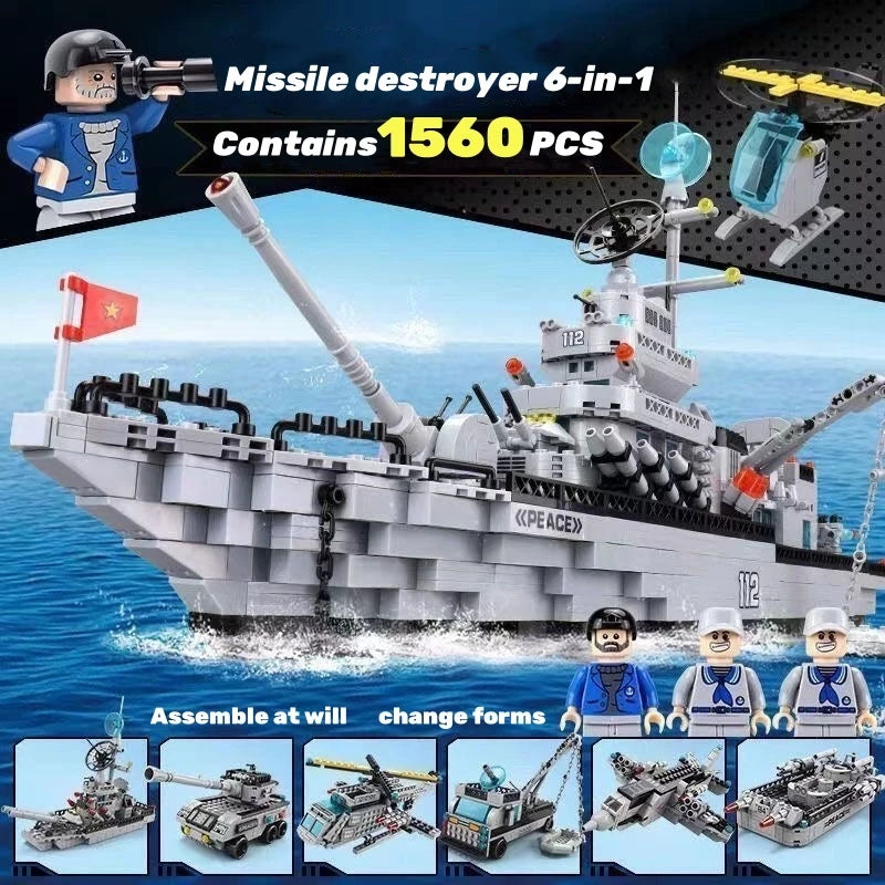 Large Aircraft Carrier Warship Model 6-in-1 Set – Educational Building Blocks Military Toy for Children