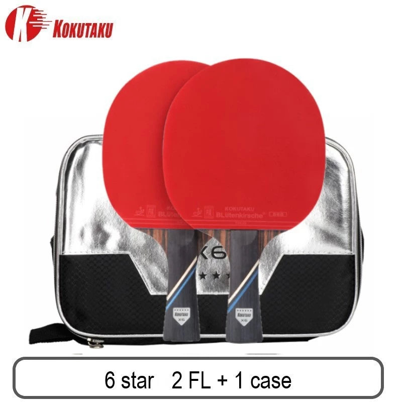 KOKUTAKU 6-Star ITTF Approved Table Tennis Bat Set, Carbon Ping Pong Paddle with 868 Double-Sided Rubber and Carry Case