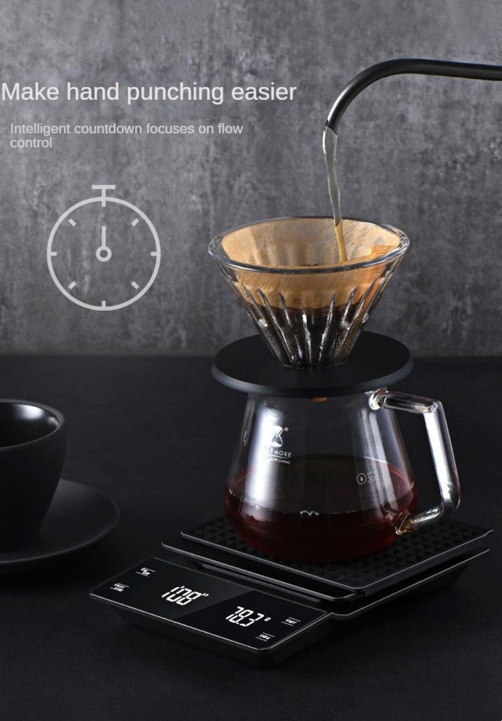 Rechargeable Coffee Scale LCD Display Kitchen Scales Electronic Scale with Timer 3kg/0.1g High Precision Pour Over Drip