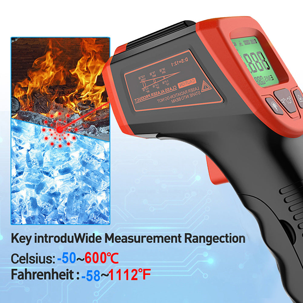 Infrared Thermometer, Non-Contact Digital Laser Temperature Gun -58°F to 1112°F (-50°C to 600°C) with LCD Display,orange