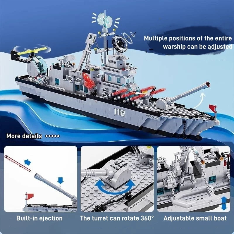 Large Aircraft Carrier Warship Model 6-in-1 Set – Educational Building Blocks Military Toy for Children