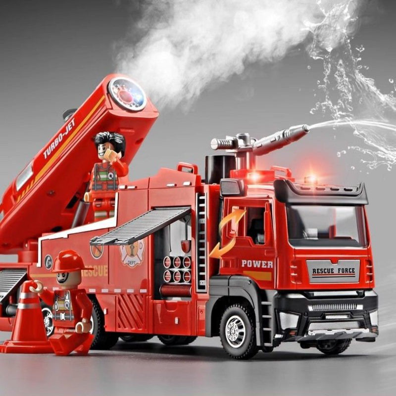Kids Alloy Fire Truck Toy with Water Spray, Ladder Rescue Engineering Truck, Sprinkler Fire Engine Vehicle for Boys Gifts & Pretend Play