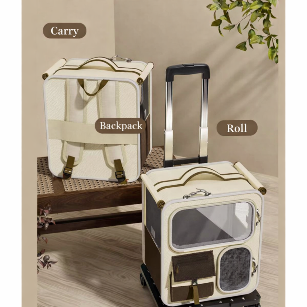 Large Capacity Cat Carrier for Multiple Cats - Multi-Functional Wheeled Trolley & Transparent Backpack Portable for Outdoor Travel