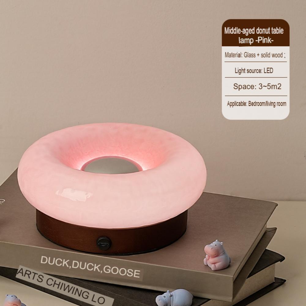Internet Celebrity Ins Donut Touch Table Lamp Bauhaus Design Bedroom Bedside Ambience Light Solid Wood Charging Lamp
