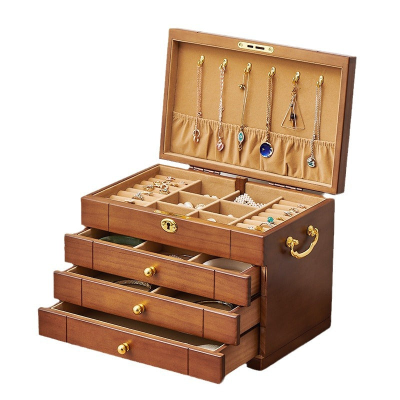 Solid Wood Jewelry Box Large Capacity Multi-Functional Jewellery Organizer with Drawers for Rings, Earrings & Accessories