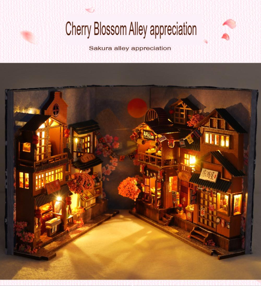 DIY Wooden Book Nook Miniatures Shelf Insert Dollhouse Building Bookshelf Bookend Home Decoration Doll Houses Toys