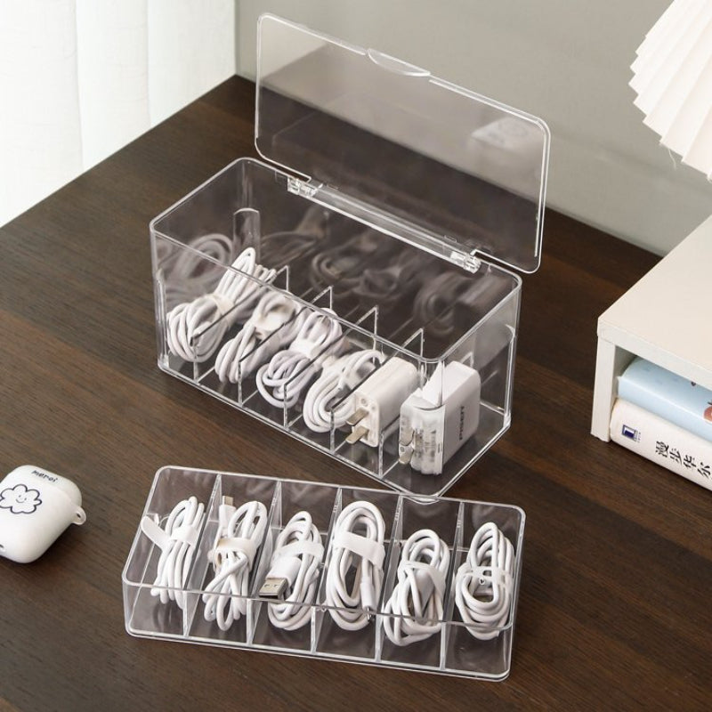 Desktop Double Layer Cable Organizer Data Charging Cable Earphone Storage Box Transparent Multifunctional Drawer Cable Storage Box