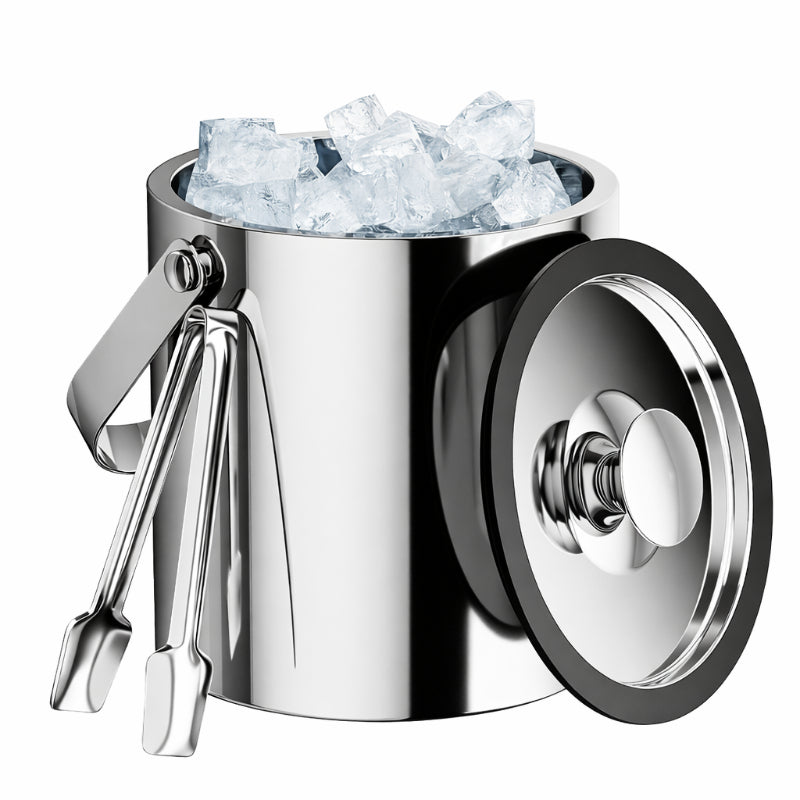3.0L Stainless Steel Ice Bucket with Lid, Strainer & Tong – Double Wall Insulated Ice Container for Wine, Beer, Parties & Bar Use