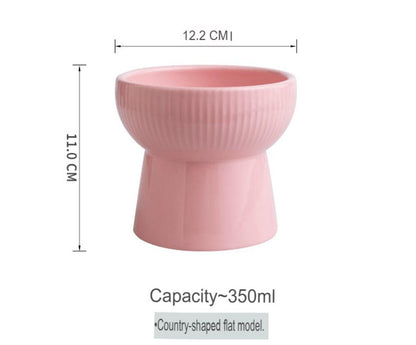 Ceramic Pet Bowl Neck Protection Cat Bowl Dog Bowl Solid Color Oblique Mouth Single Bowl Cat Bowl Neck Protection High