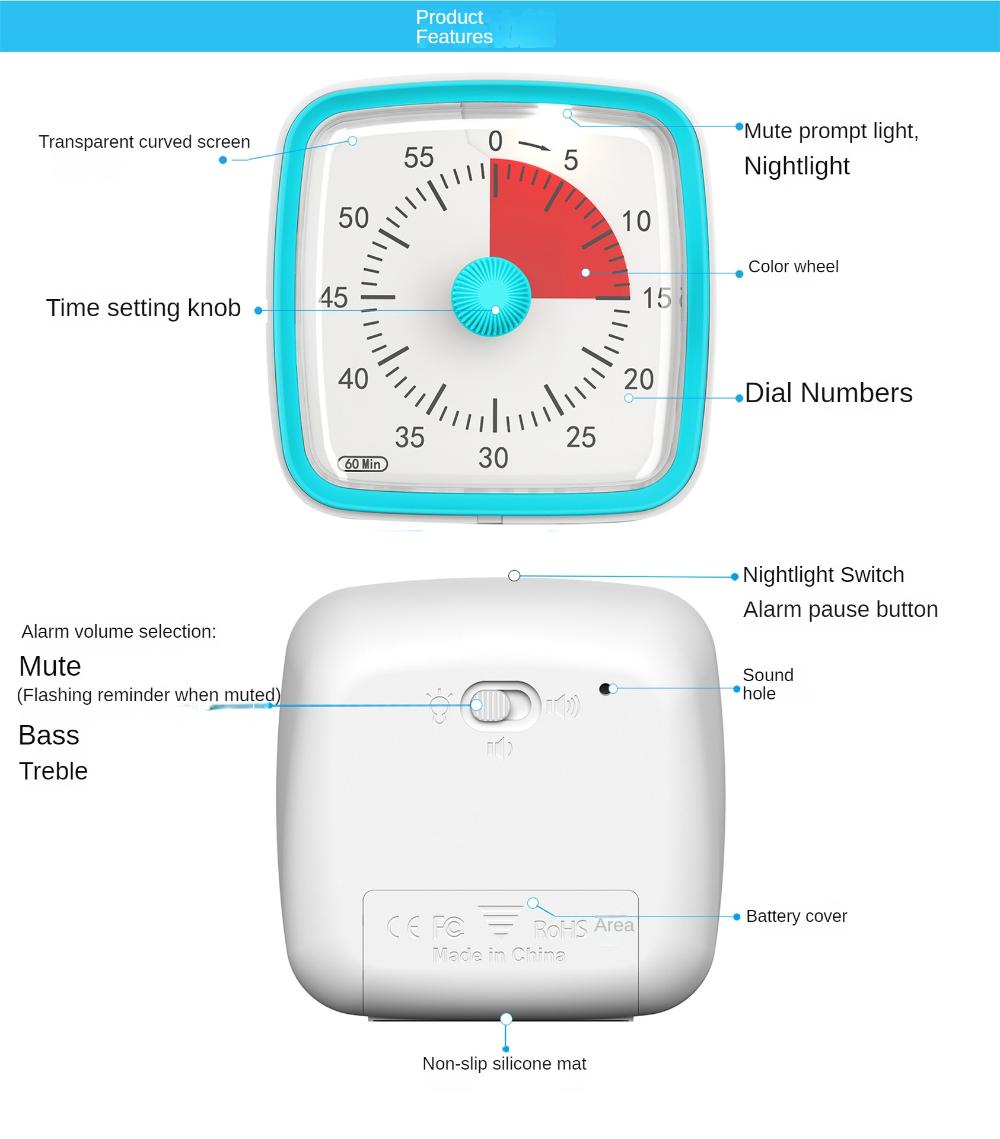 Classroom Timer, 60 Minute Time Management Visual Timer, Portable Study Tool ABS Student Question Timer Kids