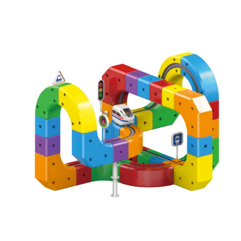 Electric Train Toy Set, Magic Track Cube 123 Particles Assembly, Electric Train DIY, Children's Toys, Suitable for 3-8 Years Old Boys Girls