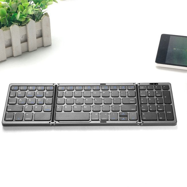 Portable Mini Three Folding Bluetooth Keyboard 64 Keys Wireless Foldable Touchpad Keypad for IOS Android iPad Tablet Phone