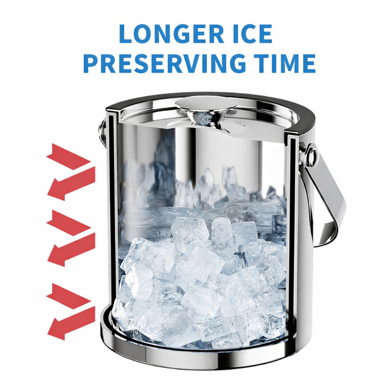 3.0L Stainless Steel Ice Bucket with Lid, Strainer & Tong – Double Wall Insulated Ice Container for Wine, Beer, Parties & Bar Use